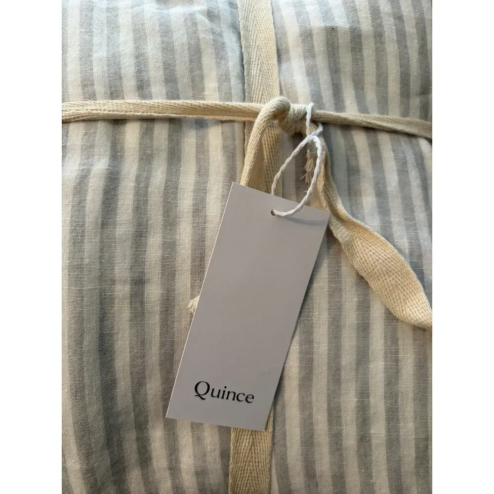 Quince 100% European Linen Stripe Duvet Cover • Full /Queen• Mist White $154